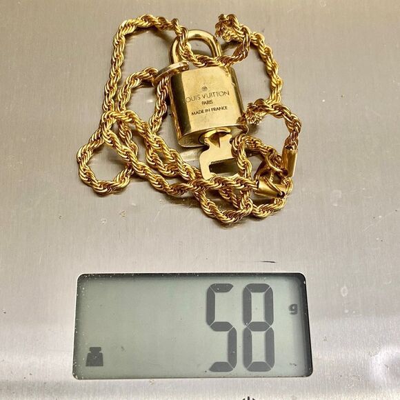 LOUIS VUITTON Lock and key 🔐 on Gold Tone Necklace #313 - Picture 8 of 12